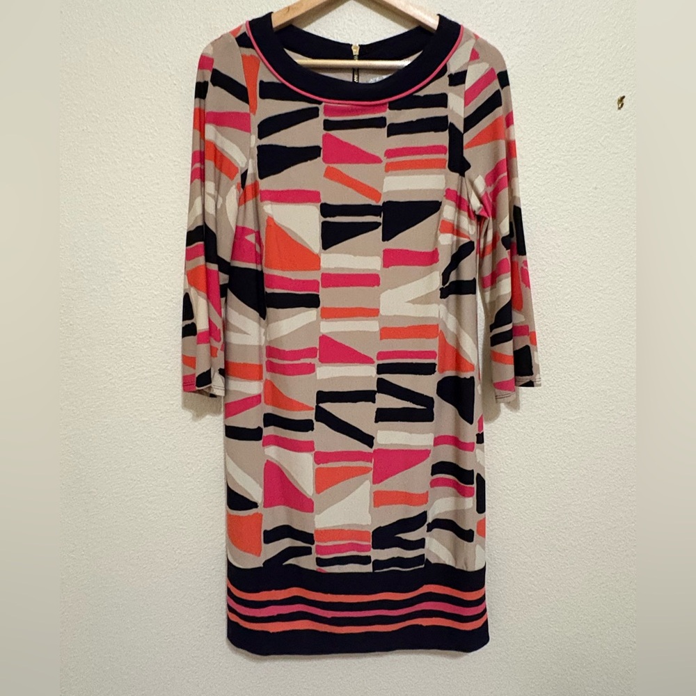 Dressbarn Colorful Geometric Long Flare Sleeve Dress